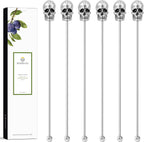 Homestia Coffee Stick Stainless Steel Swizzle Sticks Reusable Metal Stir Sticks Cocktail Coffee Drink Stirrer Spoon Beverage Cocktail Stirrers Stir with Skull Halloween Party (7.5'' Long, Set of 6)