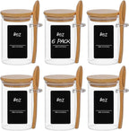 ComSaf Spice Jars with Spoon 8 oz 6Pack, Small Spice Containers Starter Set, Glass Seasoning Jars with Labels, Round Seasoning Containers for Salt, Pepper, Chili Powder, Sugar, Loose Tea Storage
