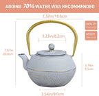 Japanese Tetsubin Cast Iron Teapot Tea Kettle pot with Stainless Steel Infuser for Stovetop Safe Coated with Enameled Interior (White, 1200ml)