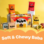 Boba Bundle Kit 10 Serv. Instant Bubble Pearl Variety Milk Tea Kit with Authentic Brown Sugar Tapioca Pearls by Yulu Foods - Ready in Under 1 Minute, Includes Paper Straws - Gift Box, Holiday (Classic, Mango Peach, Passionfruit)