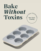 Caraway Nonstick Ceramic 6 Cup Muffin Pan – Non-Toxic, PTFE & PFOA Free – Oven Safe – Aluminized Steel Core – Small Muffin Pan for Baking Cupcakes, Muffins & More - Cream