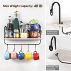 Olakee Floating Wall Shelves for Kitchen Bathroom Coffee Nook with 10 Adjustable Hooks for Mugs Cooking Utensils or Towel Rustic Storage Shelves Set of 2/17x5.9 inch (White)