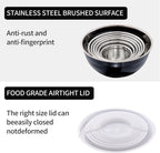 Black Mixing Bowls with Lids Set of 7, Stainless Steel Nesting Bowl with Khaki Lid for Non-slip Mixing Prepping Storing Serving, 7 Sizes-7/3.6/2.7/2.1/1.5/1/0.8 QT