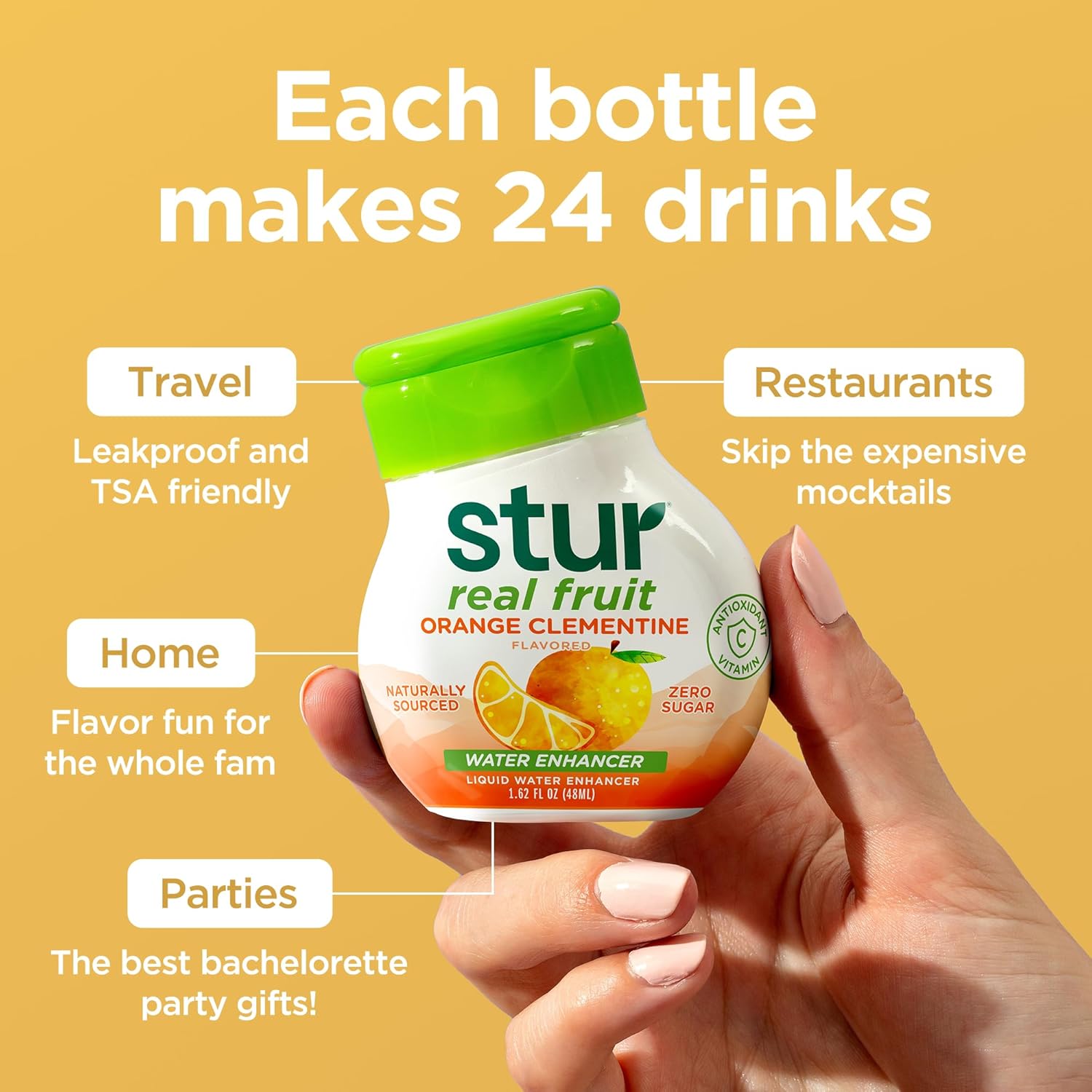 Stur Liquid Water Enhancer | Orange Clementine | Sweetened with Stevia | High in Vitamin C & Antioxidants | Sugar Free | Zero Calories | Keto | Vegan | 5 Bottles, Makes 120 Drinks