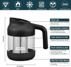 Cold Brew Coffee Maker Stainless Steel Strainer Large,Durable Iced Coffee Maker Cold Brew Pitcher,Dishwasher Safe 38 Oz Iced Tea Maker