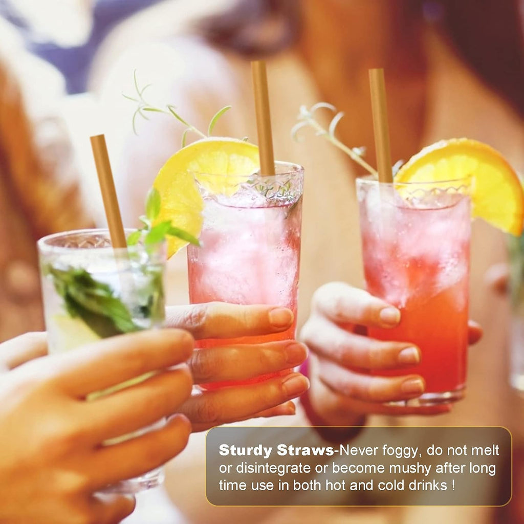 600pcs Compostable Biodegradable Sugarcane Straws Disposable 8 Inch Plasticless Sturdy Smoothie Straws Not Foggy Compatible with All Lid Types
