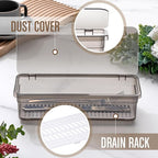 Remerry 6 Pcs Flatware Tray with Lid and Drainer, Plastic Utensil Organizer, Kitchen Cutlery Transparent Storage Box with Lid and Drain Rack, Drawer Tableware Storage Box for Home and Travel (Grey)