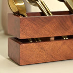 Brick Brown Premium Handcrafted 3-Partition Wooden Cutlery Holder Storage Spoon, Knife, Fork, Chopstick Caddy Self Organizer Stand for Home Kitchen Tableware Restaurant in Mahogany(9.1x3x3.9Inch)