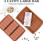 2 Pcs Chocolate Bar Molds Deep Large Chocolate Molds Silicone Break Apart Thick Silicone Molds for Candy Bar, With 100 Pcs Bags and 1 Pc Scraper Set (5 Snap）