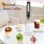Milk Frother Handheld Rechargeable with Stand, Frother Wand Drink Mixer Electric Whisk for Coffee, Detachable With 3 Stainless Whisks, Hand Mixer for Lattes, Cappuccino, Matcha, Egg, Black