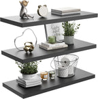 Wall Shelf Set of 3, Black Floating Shelves 30 in W x 10 in D x 1 in H, Wooden Floating Wall Shelf with Invisible Brackets for Living Room/Bedroom/Bathroom/Kitchen Storage and Decor