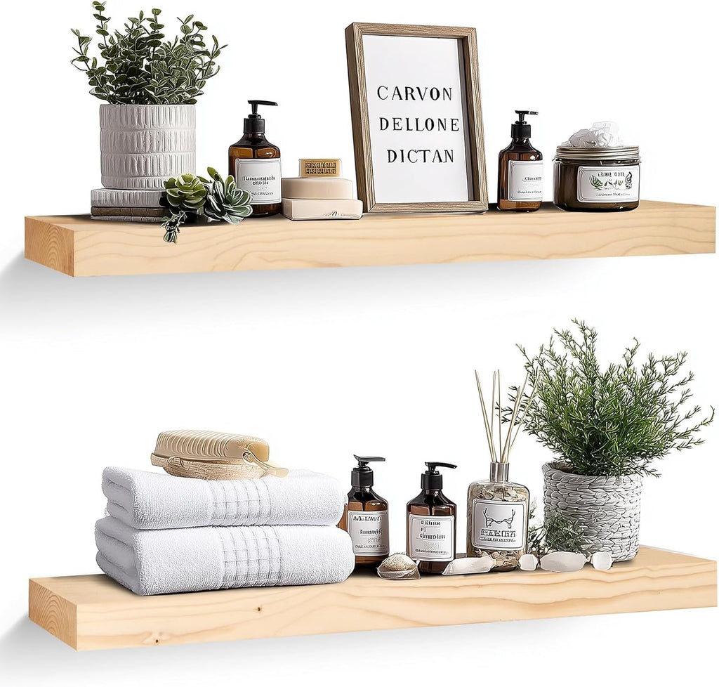 36x8x1.6 inch Floating Shelves Set of 2 – Solid Wood Rustic Wood Wall Mounted Shelf for Kitchen, Bathroom, Living Room