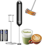 InstaWhisk Milk Frother with Variable Speed, Battery Operated Handheld Coffee Foam Frother Wand, Electric Drink Mixer with Stand & Detachable Double Whisk, Stainless Stirrer for Latte, Matcha, Protein