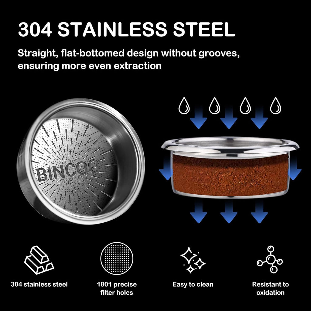 Bincoo Precision Espresso Filter Basket Compatible with 58mm Espresso Machine Portafilters,304 Stainless Steel Portafilter Basket for 16g/18g/20g,High-Precision Holes(18g- 58.5mm)