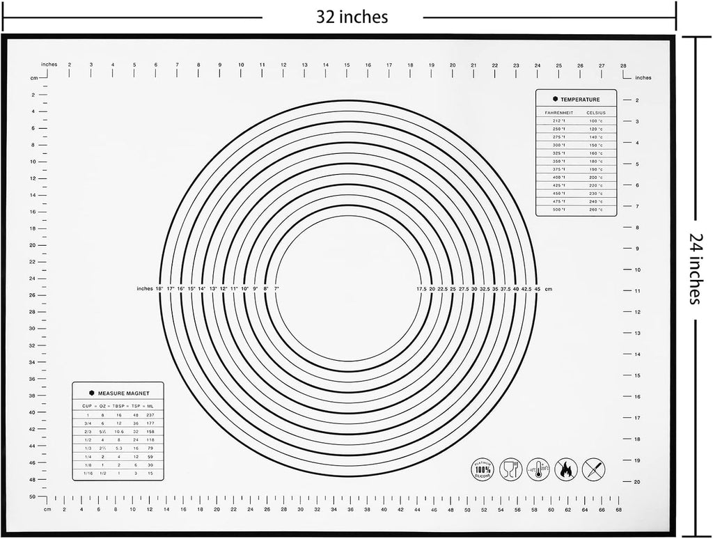Yansumi Silicone Pastry Mat Extra Large Non-Slip Mat for Rolling Dough Pie Crust and Baking Non-Stick with Measurements (XXL,32"L x 24"W, Black)