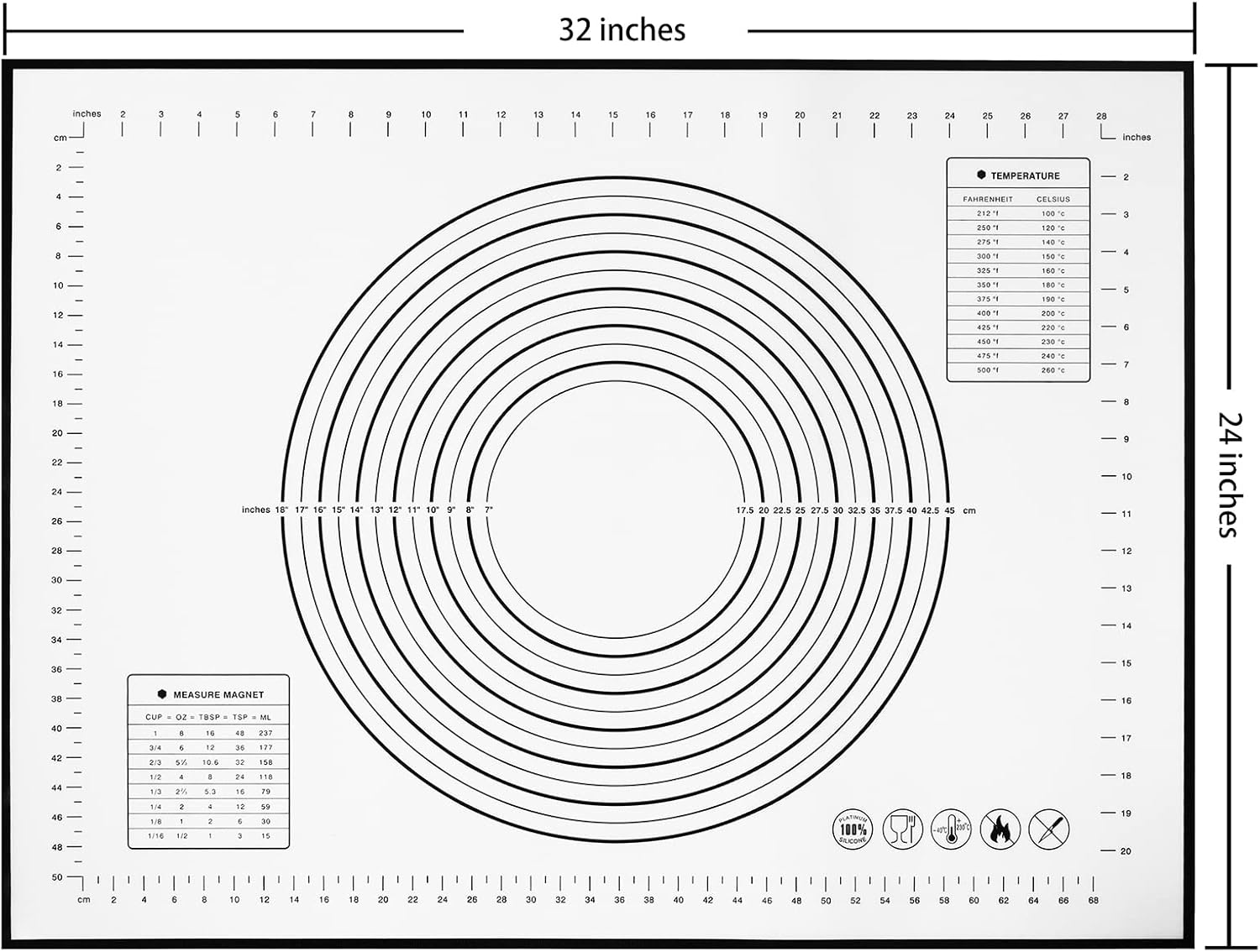 Yansumi Silicone Pastry Mat Extra Large Non-Slip Mat for Rolling Dough Pie Crust and Baking Non-Stick with Measurements (XXL,32"L x 24"W, Black)
