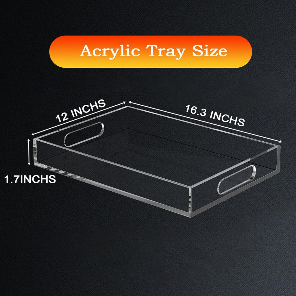 Acrylic Organizer Tray with Handle - Large Lucite Tray for Bench, Coffee Table, Countertop, Kitchen, Bathroom, Living Room, Powder Room