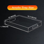 Acrylic Organizer Tray with Handle - Large Lucite Tray for Bench, Coffee Table, Countertop, Kitchen, Bathroom, Living Room, Powder Room