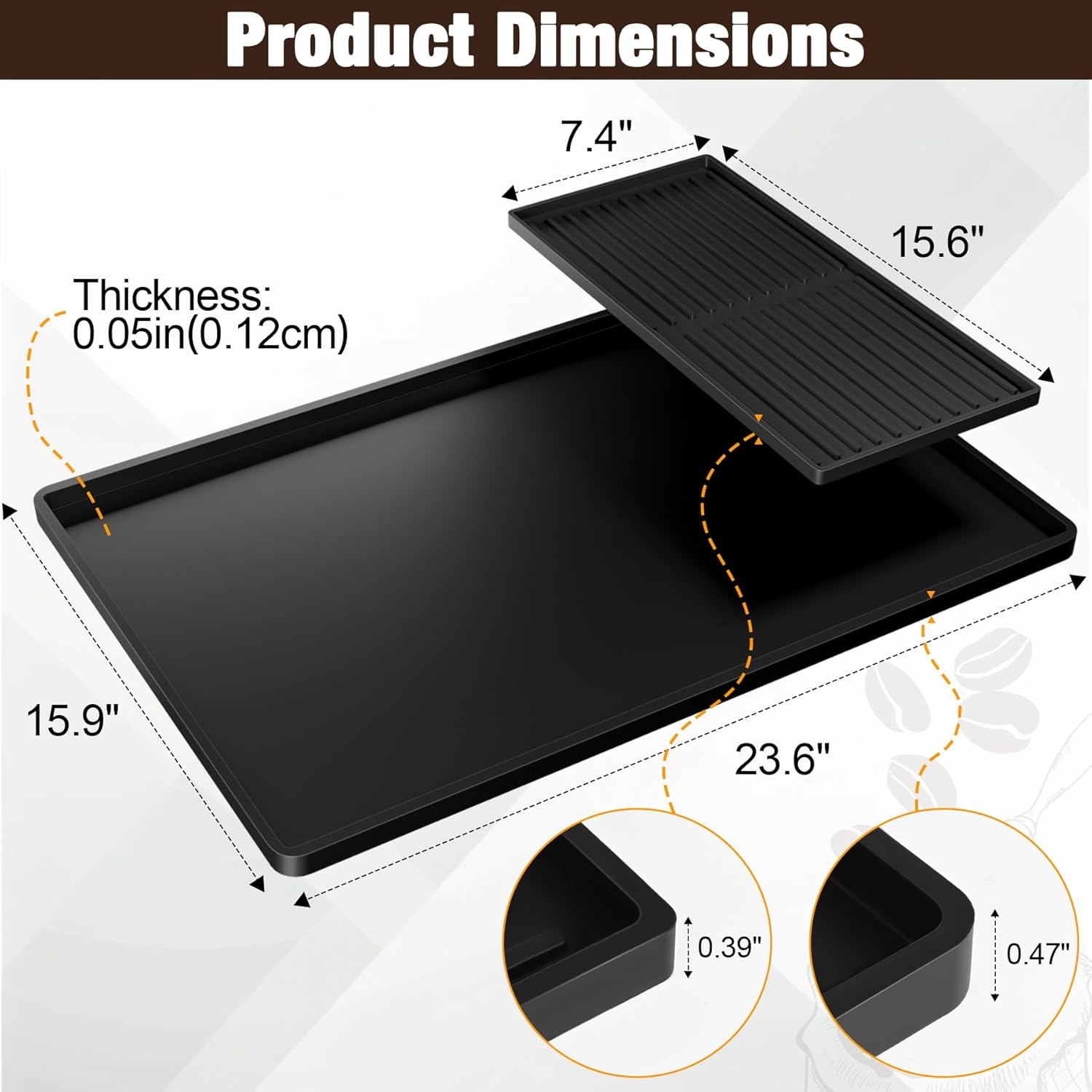 Premium Dish Drying Mat & Removable Coffee Bar Mat - 24x16 Inch Quick-Dry Silicone Mat, Heat/Waterproof Non-Slip Protector for Sink, Espresso Machine, Dishwasher Safe & Cabinets (Black)