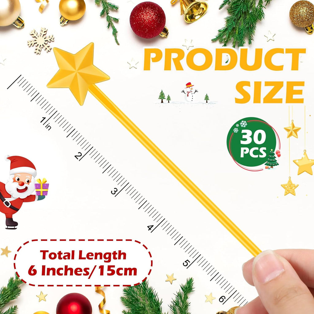 30 Pcs Christmas Drink Stirrers Xmas Stir Stick Holiday Coffee Swizzle Stick Reusable Plastic Hot Cocoa Bar Chocolate Decoration Cocktail Mixer(Christmas Star,Yellow)
