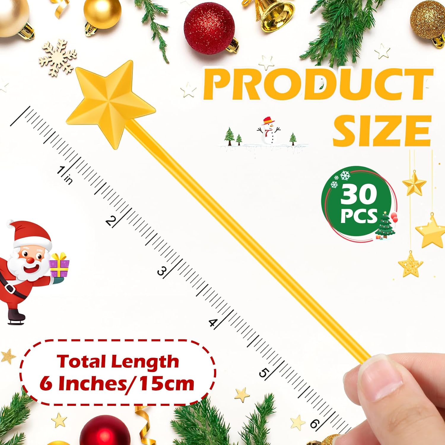 30 Pcs Christmas Drink Stirrers Xmas Stir Stick Holiday Coffee Swizzle Stick Reusable Plastic Hot Cocoa Bar Chocolate Decoration Cocktail Mixer(Christmas Star,Yellow)