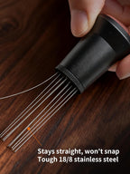 WDT Tool Espresso Distribution Tool with 10 x 0.25mm Stainless Steel Needles, Espresso Machine Accessories with 10 Extra 0.4mm Needles, Aluminum Alloy Handle Stand with Hide Brush for Barista