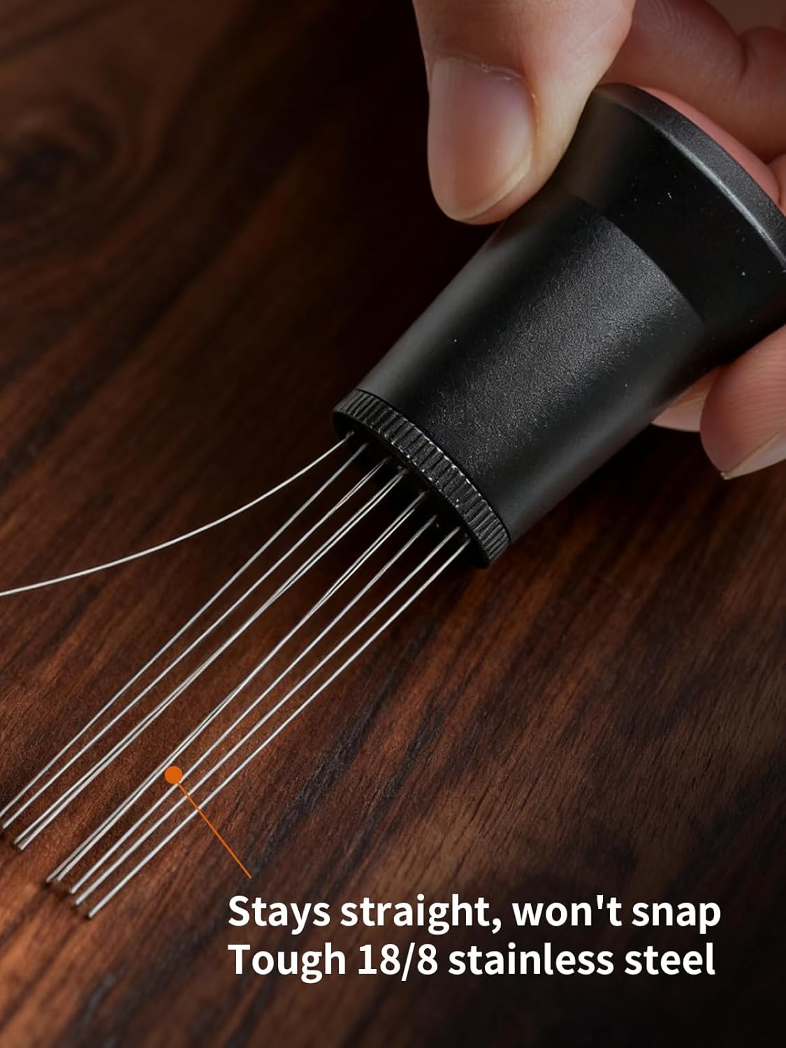 WDT Tool Espresso Distribution Tool with 10 x 0.25mm Stainless Steel Needles, Espresso Machine Accessories with 10 Extra 0.4mm Needles, Aluminum Alloy Handle Stand with Hide Brush for Barista