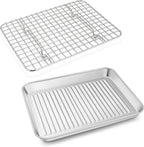 P&P CHEF Baking Oven Pan with Wire Rack, Stainless Steel Baking Oven Sheet Tray, Bacon Pan and Cooling Rack for Cooking Roasting Cookie, Dishwasher Safe & Easy Clean, 10.5 x 8 x 1 Inch