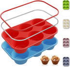 2 Pack 6 Cups Silicone Jumbo Muffin Pan with Metal Reinforced Frame Silicone Molds Cupcake Cake Baking Pans Egg Bites Muffin Tin Tart Pans Bundt Pan Reposteria Accesorios Moldes Para Pasteles