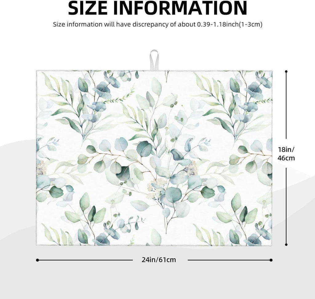 Sage Green Leaves Dish Drying Mat 18x24 inch for Kitchen Counter Watercolor Herbs Plant Kitchen Drying Mats Dishes Pad Absorbent Fast Dry Dish Draining Mats Large Kitchen Accessories