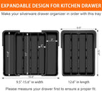 Kitchen Silverware Organizer for Drawer - Expandable Silverware Drawer Organizer Adjustable Utensil Drawer Holder, Flatware Cutlery Tray for Spoons Forks Kitchen Organizers Storage,Black,M