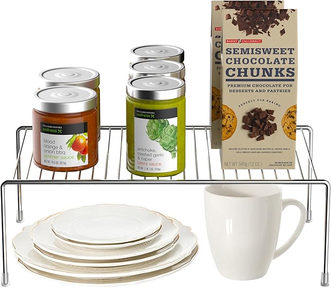 Redrubbit 4 Pack Large (15.7 x 9. 4 Inch) Cabinet Storage Shelf Rack, Rustproof Kitchen Counter and Cabinet Shelf, Storage Rack Organizer for Kitchen, Fridge, Cabinet, Bathroom, Chrome