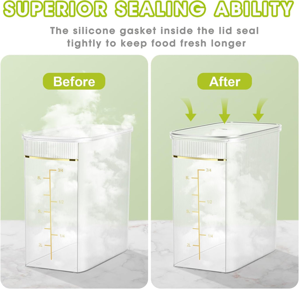 TBMax Rice Storage Container 20 Lbs, Crystal-Clear Large Food Container Rice Holder Bin with Measuring Cup for Flour, Sugar, Oatmeal, Kitchen Pantry Organization and Storage