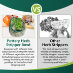 Pottery Herb Stripper Bowl, Handmade Ceramic Herb Peeling Bowl, for Separating Leaves and Stems (Green)