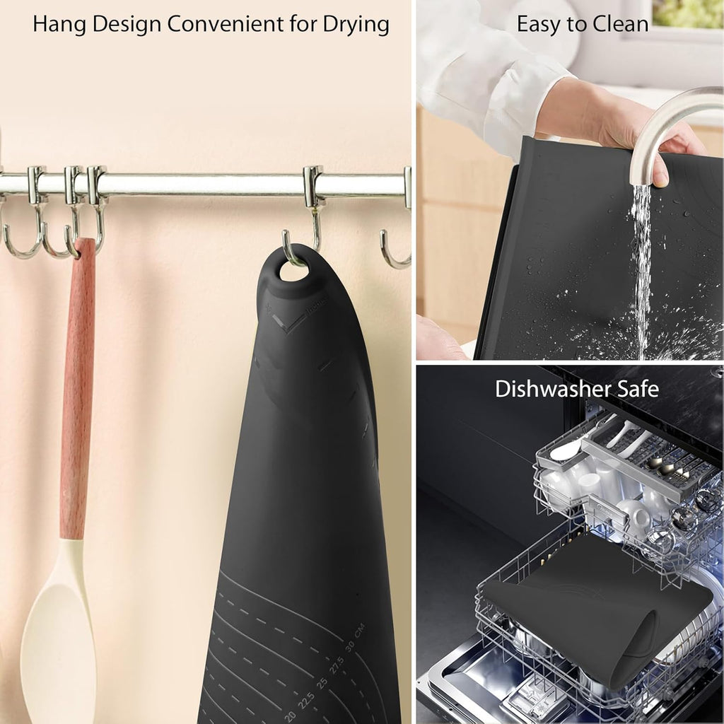 Silicone Baking Mat 28" x 20" Extra Thickness Dough Rolling Mat with Measurements and Edge Heightening, Non-stick Food Grade Silicone Pastry Mat for Pastry, Bread, Cookies, Pizza, Fondant, Pasta