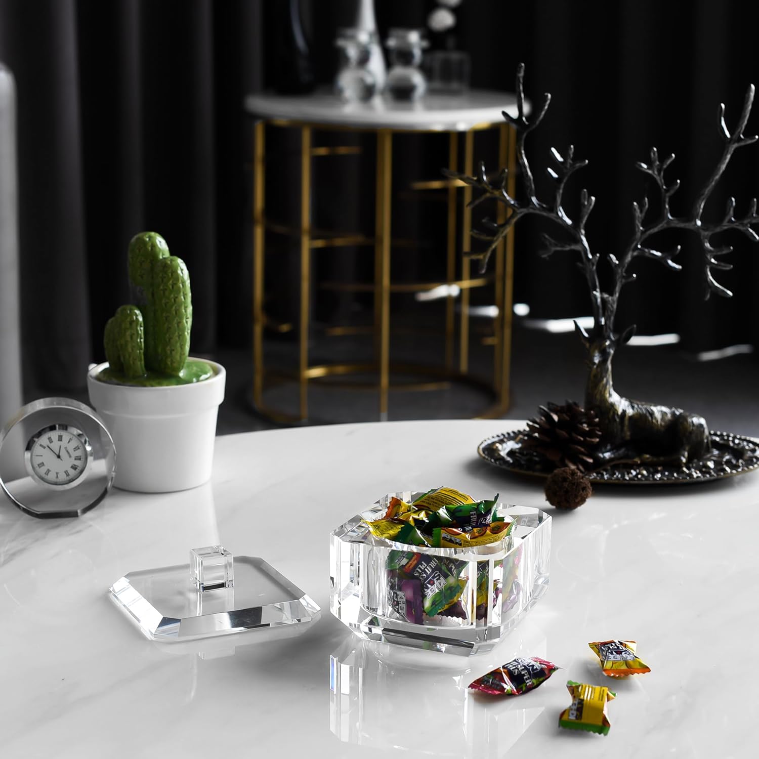 kitCom Crystal Candy Dish with Lid Hand-Cut Home Decorative Jewelry Box Candy Jar W 4" x H 3.5", Comes With Gift Box