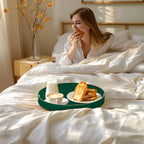 MAONAME Dark Green Decorative Tray, 13" Round Serving Tray with Handles, Plastic Trays for Coffee Table, Modern Ottoman Trays for Living Room, Bedroom