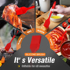 Walfos Silicone BBQ Gloves - Heat Resistant Grilling Gloves Set with Pork Shredder Claws & Brush, Non-Slip Kitchen Silicone Oven Mitt with Protective Cotton Layer, Suit for Indoor & Outdoor, Red