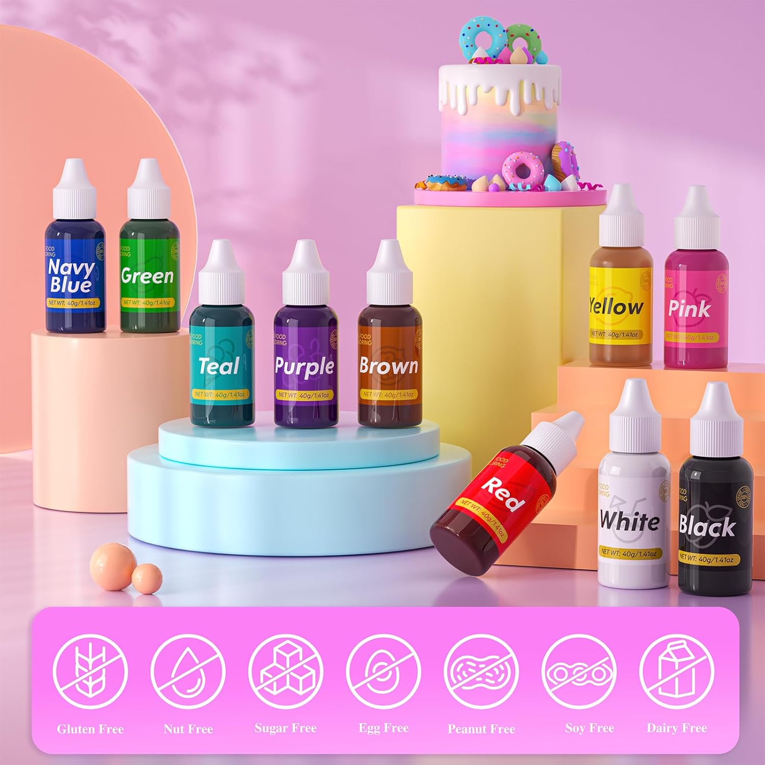 Gel Food Coloring for Cake Decorating - 40g Concentrated Assorted Edible Colors - Vibrant Tasteless Food Dye Professional-Grade Dye for Easter Eggs Fondant Cookies Frosting Royal Icing Baking - Green