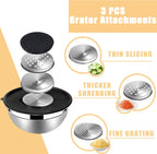 Lazycorner Stainless Steel Mixing Bowls with Airtight Lids Set of 7 Stainless Steel Bowls Set with 3 Grater Attachments Great for Serving & Baking