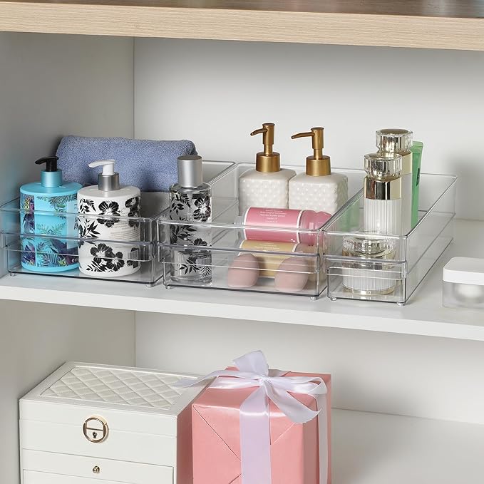 Plastic Storage Bins, 2 Pack Stackable Fridge Organizer Bins, Freezer Storage Bins, Clear Refrigerator Organizer Bins, Multipurpose Kitchen Pantry Organizers and Storage (L)