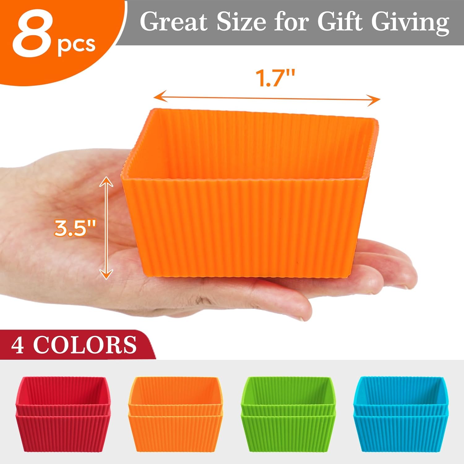 Webake 3.5 Inch Jumbo Baking Cups Reusable Silicone Square Cupcake Liners Non-stick Muffin Brownie Cake Mold (Pack of 8)