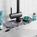 2 Pack Faucet Mat for Kitchen Sink，6° Slope Sink Splash Guard，Splash Guard for Kitchen Sink，Kitchen Sink Splash Guard for Dish Soap Sponge Holder，Silicone Faucet Guard & Draining Mat-Purple