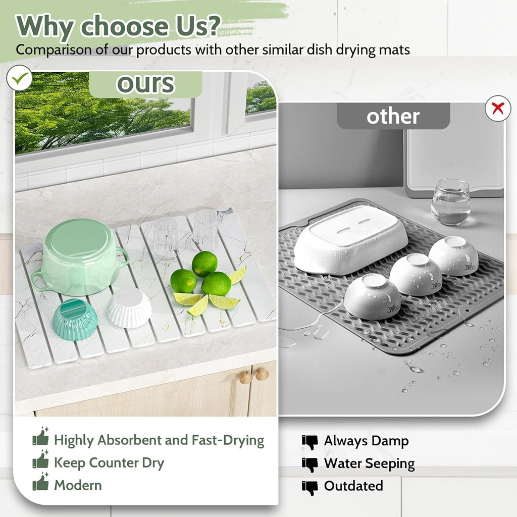 Stone Drying Mat for Kitchen Counter - 24x16 Inches Foldable Quick-Dry, Stone Dish Drying Mat Suitable for Kitchen Countertops | Environmentally Friendly A gift for Mom.