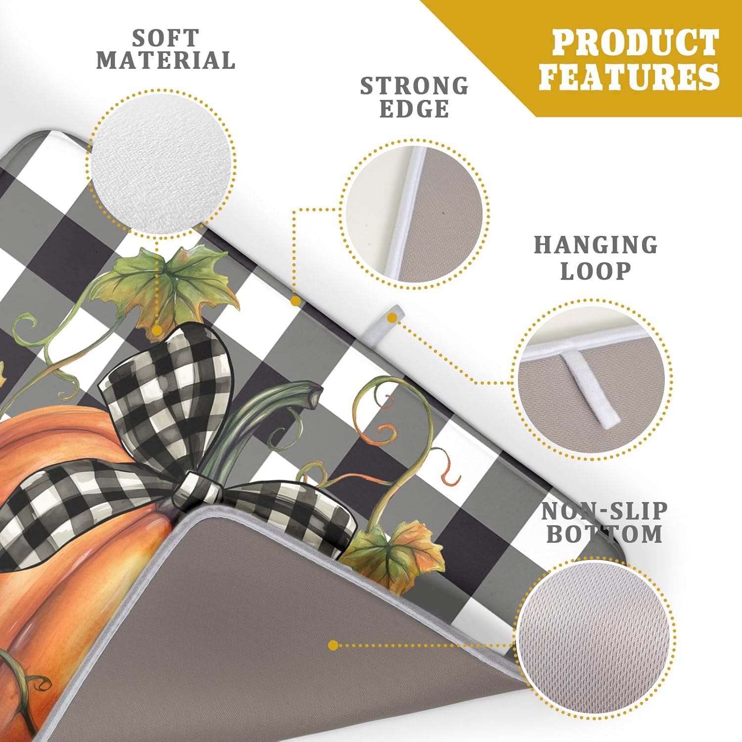 Fall Drying Mats for Kitchen Counter Fall Pumpkin Dish Drying Mat 18 x 24 Inch Autumn Black White Buffalo Check Dish Rack Mat Drainer Pad Thanksgiving Absorbent Microfiber Table Mat for Coffee Bar