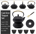 Japanese Tetsubin Tea Kettle Set with Cups, Cast Iron Teapot with Stainless Steel Infuser and Enameled Interior (900ml)