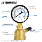 MEANLIN MEASURE 0-15Psi Forged Brass Air Test Pressure gauges, 3/4" FNPT Connection, 2" Double Graduated, Bell Shape Body Assembly, -3-2-3% Accuracy