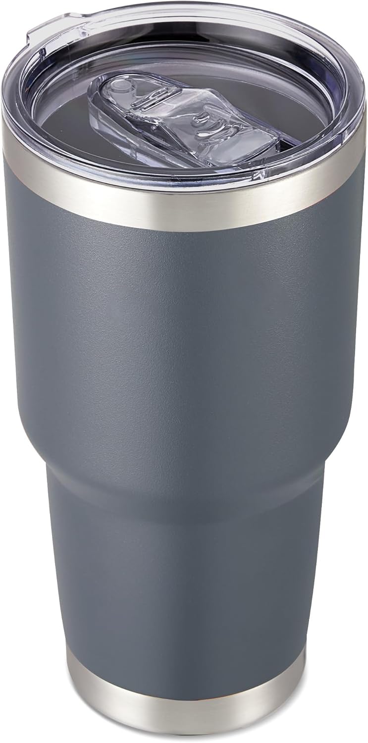 30 oz Tumbler with Lid Stainless Steel Tumblers Vacuum Insulated Cup Reusable Powder Coated Travel Mug Double Wall Leak Proof Portable Cups Keep Cold Drinks for 12 Hours, Gray, 1 Pack