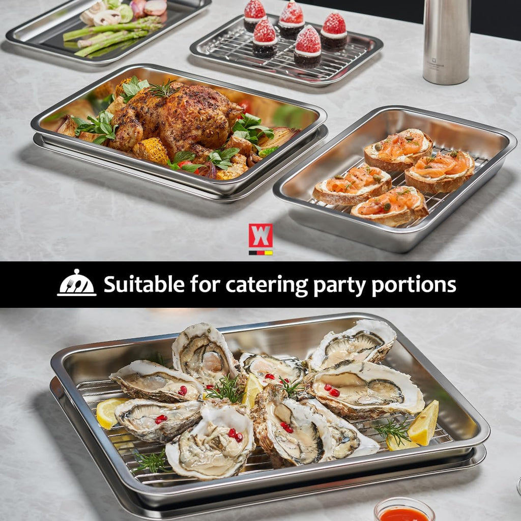 Stainless Steel Food Prep Container with Rack & Lid (Tray), 4.54Quarts, Catering Pans, Restaurant Pans, Buffet Party pan, Roasting Pan with Rack, Bakeware Roaster, Casserole (1307 / No7)