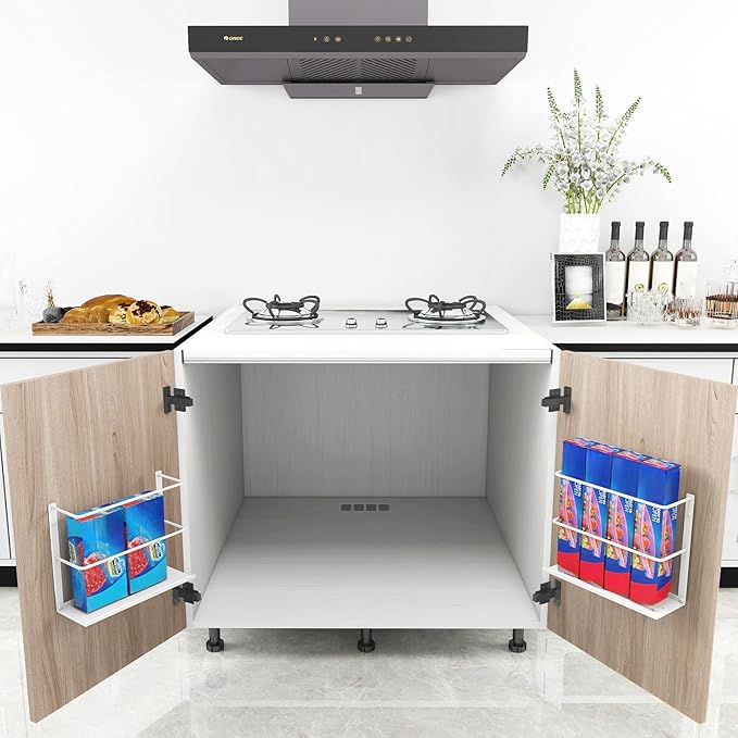 2 Pack Kitchen Wrap Organizer Door Mount, Aluminum Foil Holder Cabinet Door Organizer Cabinet Storage Basket for Kitchen Wrap/Food Bag Storage, White